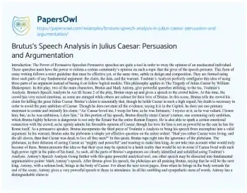 Essay on Brutus’s Speech Analysis in Julius Caesar: Persuasion and Argumentation