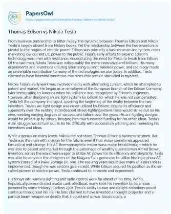 Essay on Thomas Edison Vs Nikola Tesla