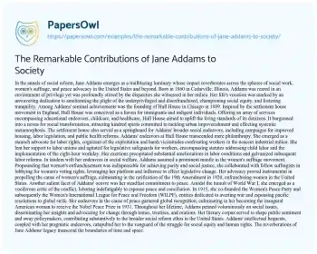 Essay on The Remarkable Contributions of Jane Addams to Society