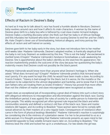 Essay on Effects of Racism in Desiree’s Baby