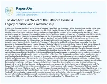 Essay on The Architectural Marvel of the Biltmore House: a Legacy of Vision and Craftsmanship