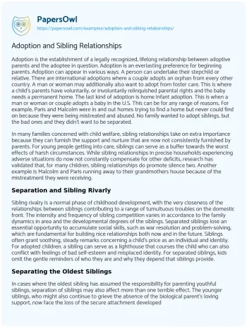 Essay on Adoption and Sibling Relationships