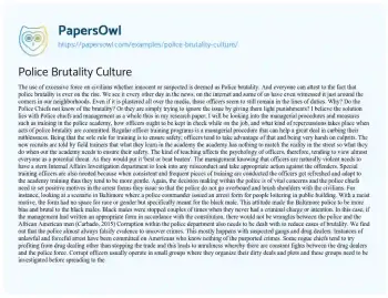 Essay on Police Brutality Culture