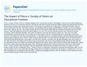 Essay on The Impact of Pierce V. Society of Sisters on Educational Freedom