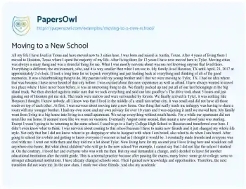 Essay on Moving to a New School