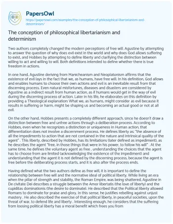 Essay on The Conception of Philosophical Libertarianism and Determinism