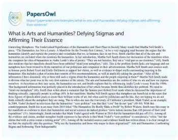 Essay on What is Arts and Humanities? Defying Stigmas and Affirming their Essence