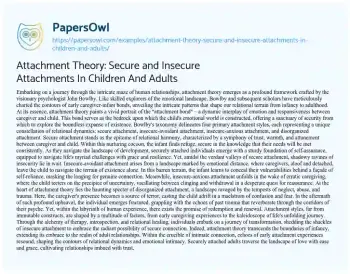 Essay on Attachment Theory: Secure and Insecure Attachments in Children and Adults