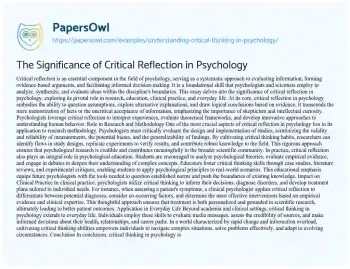 Essay on The Significance of Critical Reflection in Psychology