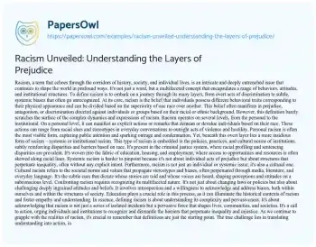 Essay on Racism Unveiled: Understanding the Layers of Prejudice