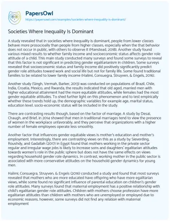 Essay on Societies where Inequality is Dominant