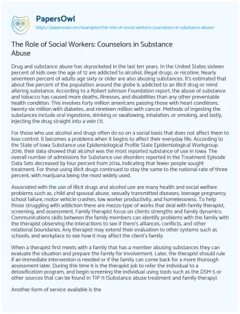 Essay on The Role of Social Workers: Counselors in Substance Abuse