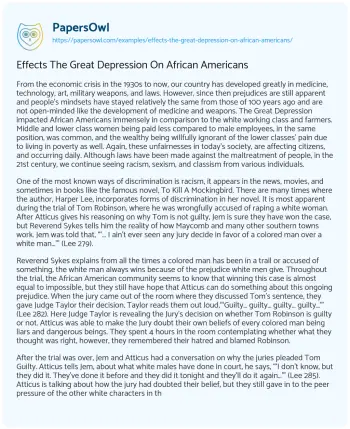 Essay on Effects the Great Depression on African Americans