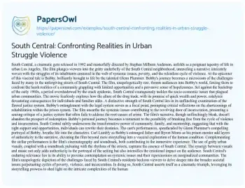 Essay on South Central: Confronting Realities in Urban Struggle Violence