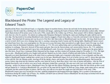 Essay on Blackbeard the Pirate: the Legend and Legacy of Edward Teach