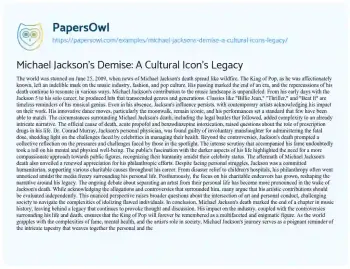 Essay on Michael Jackson’s Demise: a Cultural Icon’s Legacy