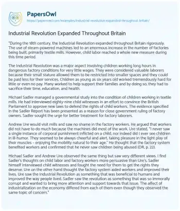 Essay on Industrial Revolution Expanded Throughout Britain