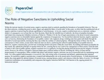 Essay on The Role of Negative Sanctions in Upholding Social Norms