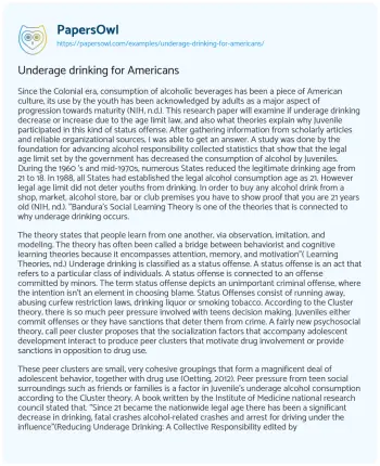 Essay on Underage Drinking for Americans