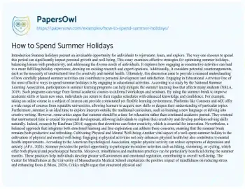 Essay on How to Spend Summer Holidays