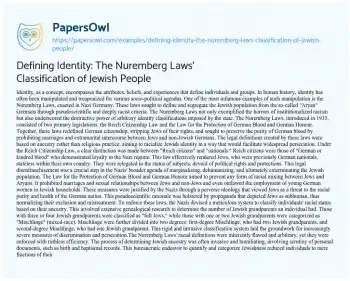 Essay on Defining Identity: the Nuremberg Laws’ Classification of Jewish People