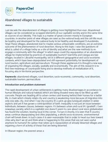 Essay on Abandoned Villages to Sustainable