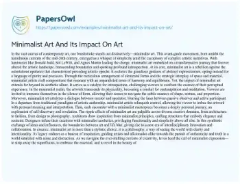 Essay on Minimalist Art and its Impact on Art