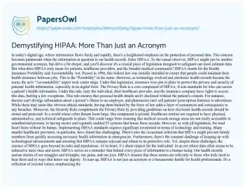 Essay on Demystifying HIPAA: more than Just an Acronym