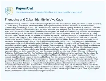 Essay on Friendship and Cuban Identity in Viva Cuba