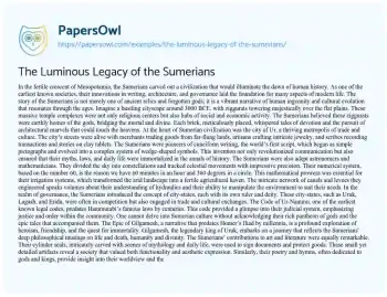 Essay on The Luminous Legacy of the Sumerians