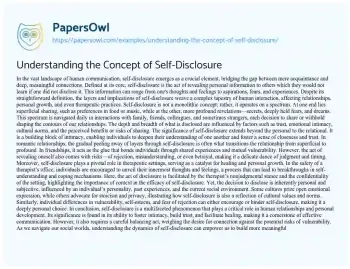 Essay on Understanding the Concept of Self-Disclosure