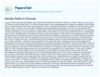 Essay on Gender Roles in Dracula