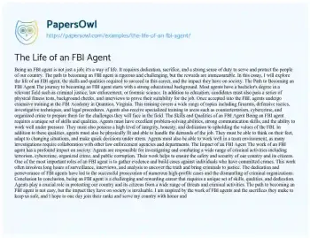 Essay on The Life of an FBI Agent