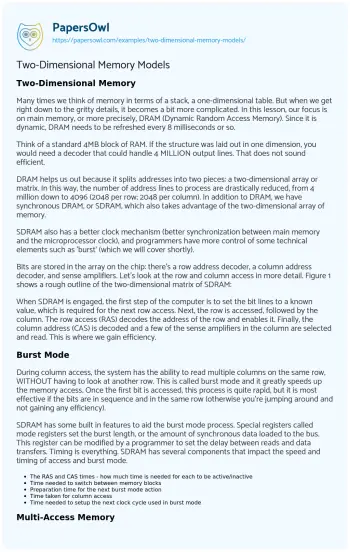 Essay on Two-Dimensional Memory Models