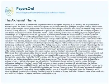 Essay on The Alchemist Theme