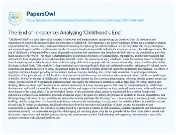 Essay on The End of Innocence: Analyzing ‘Childhood’s End’