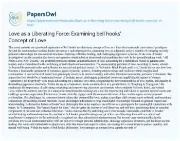 Essay on Love as a Liberating Force: Examining Bell Hooks’ Concept of Love