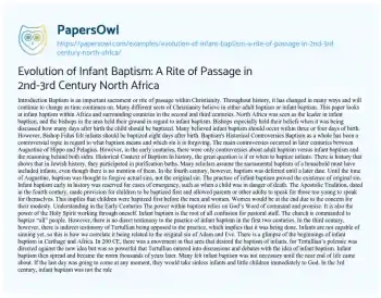 Essay on Evolution of Infant Baptism: a Rite of Passage in 2nd-3rd Century North Africa