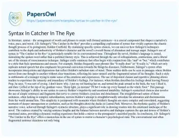 Essay on Syntax in Catcher in the Rye