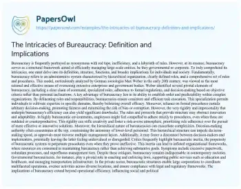 Essay on The Intricacies of Bureaucracy: Definition and Implications