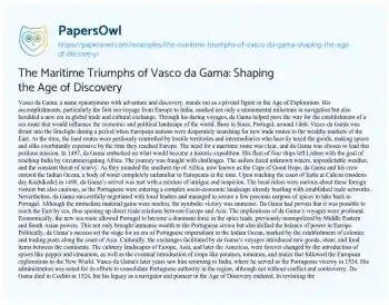 Essay on The Maritime Triumphs of Vasco Da Gama: Shaping the Age of Discovery