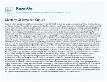 Essay on Diversity of Jamaican Culture