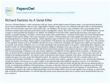 Essay on Richard Ramirez as a Serial Killer