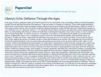 Essay on Liberty’s Echo: Defiance through the Ages