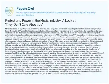 Essay on Protest and Power in the Music Industry: a Look at ‘They don’t Care about Us’