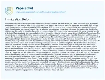 Essay on Immigration Reform