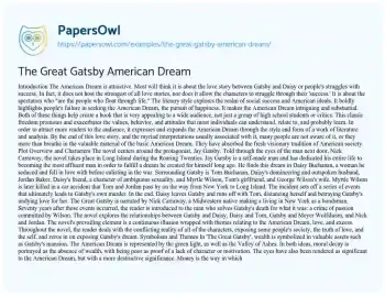 Essay on The Great Gatsby American Dream