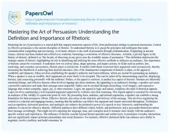 Essay on Mastering the Art of Persuasion: Understanding the Definition and Importance of Rhetoric