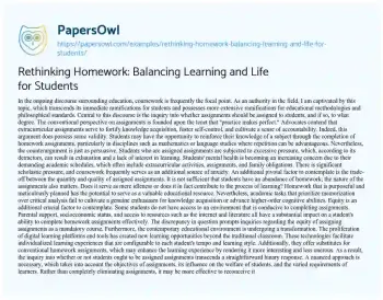 Essay on Rethinking Homework: Balancing Learning and Life for Students