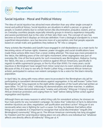 Essay on Social Injustice – Moral and Political History